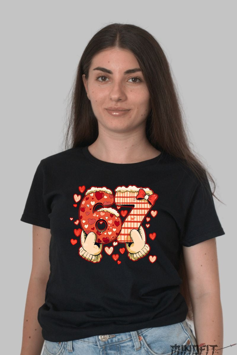 Tricou Valentine's Day Cuplu - Dragoste Dulce cu 6 si 7 dama negru
