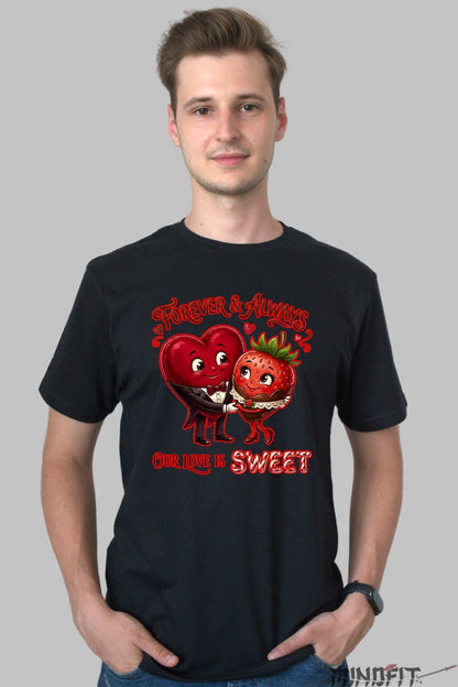 Tricou Valentine's Day Cuplu - Dragostea Noastra E Dulce barbat negru