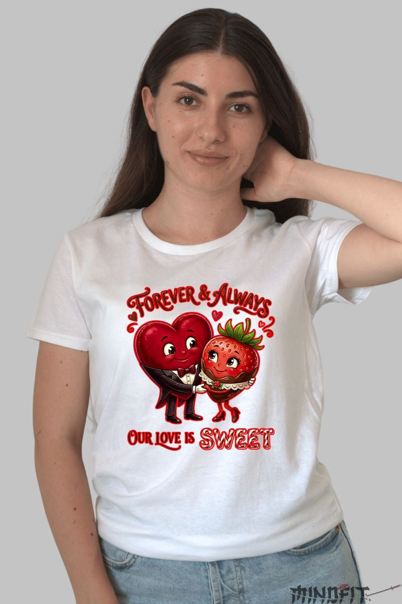 Tricou Valentine's Day Cuplu - Dragostea Noastra E Dulce dama alb