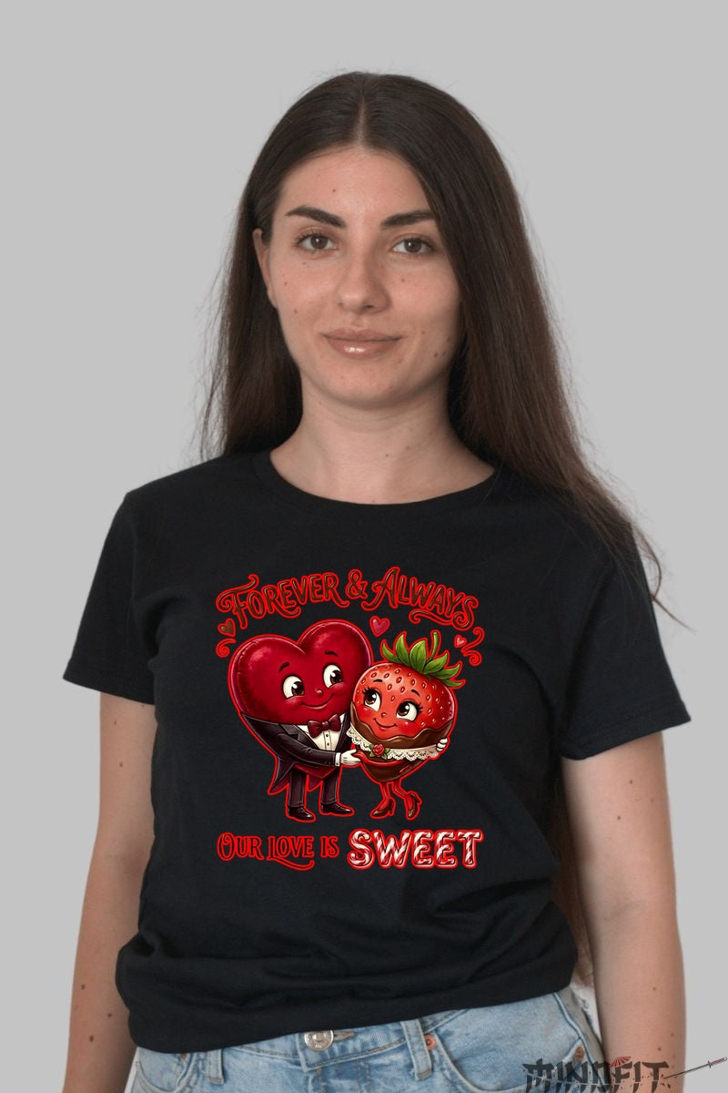 Tricou Valentine's Day Cuplu - Dragostea Noastra E Dulce dama negru