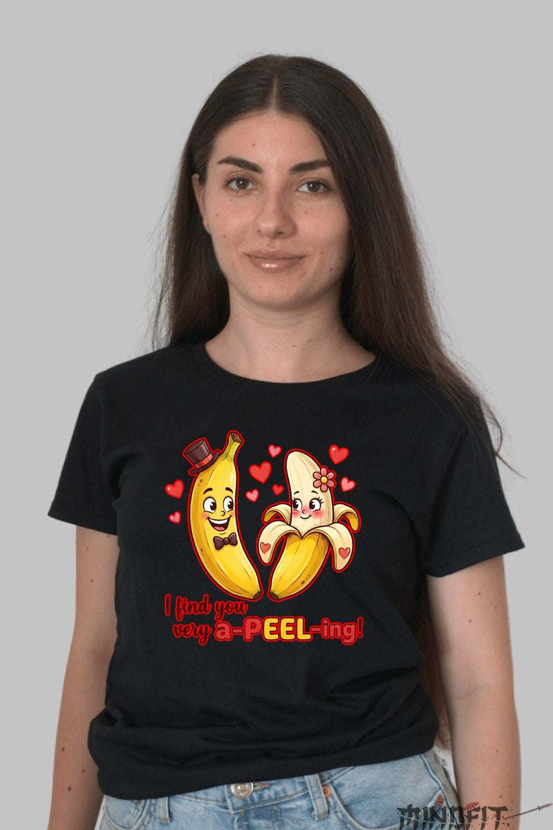 Tricou Valentine's Day Cuplu - I Find You Very A-PEEL-ing dama negru