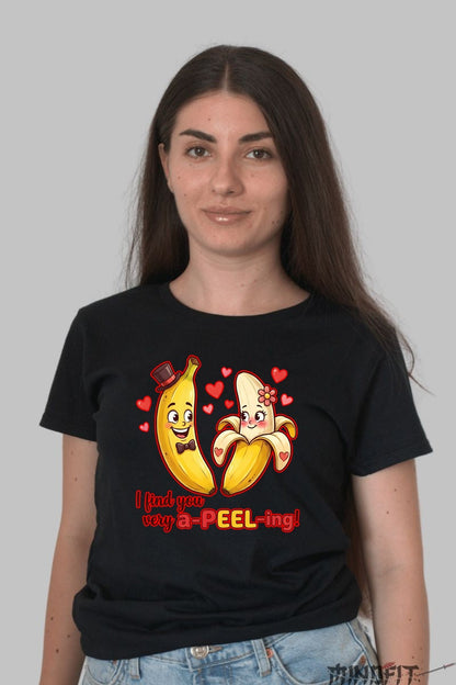 Tricou Valentine's Day Cuplu - I Find You Very A-PEEL-ing dama negru