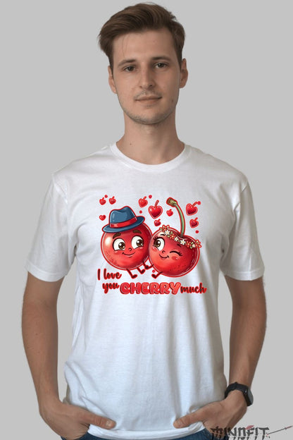 Tricou Valentine's Day Cuplu - I Love You Cherry Much barbat alb