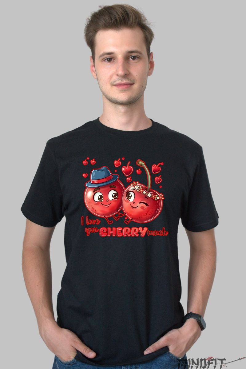Tricou Valentine's Day Cuplu - I Love You Cherry Much barbat negru
