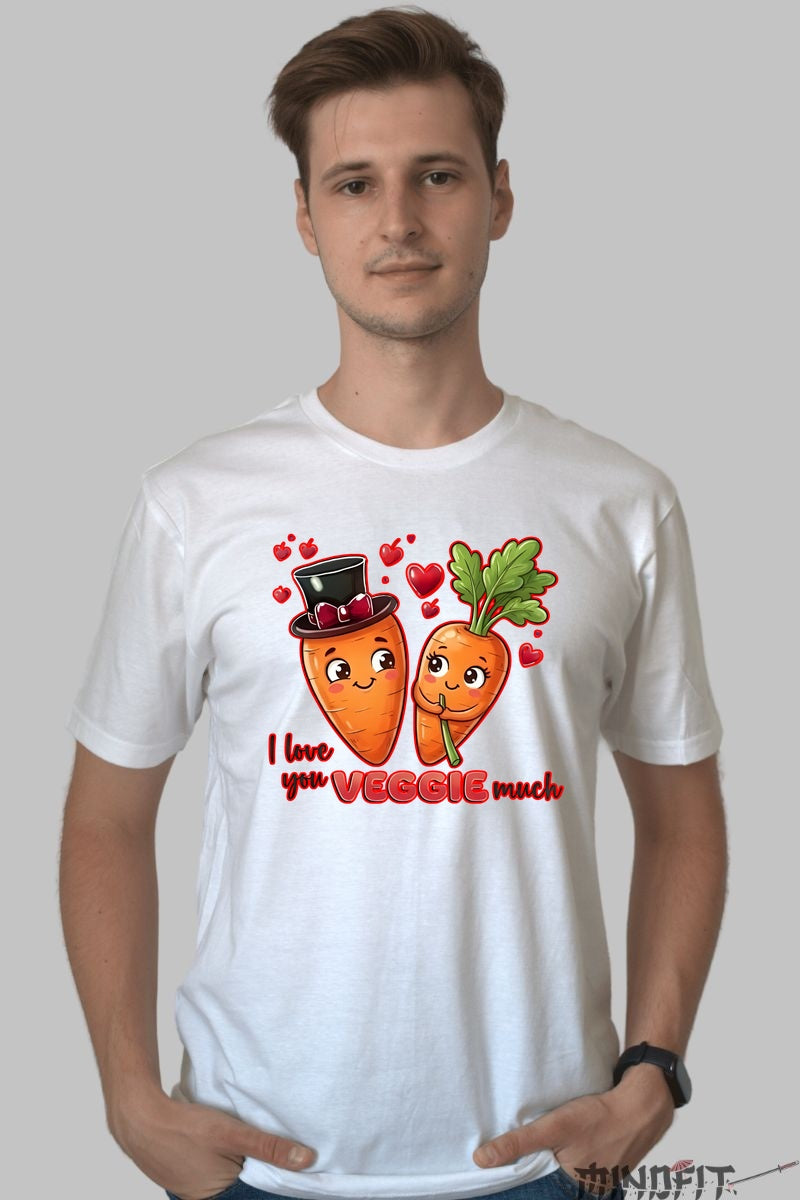 Tricou Valentine's Day Cuplu - I Love You Veggie Much barbat alb