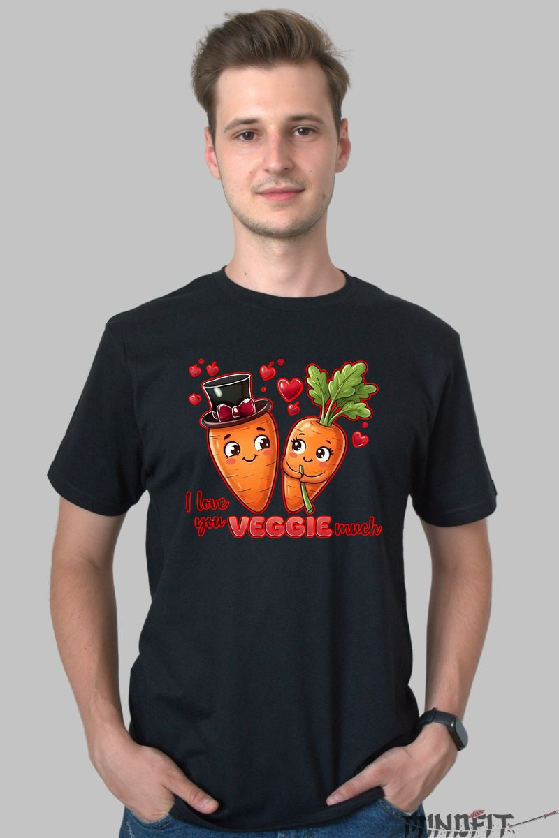 Tricou Valentine's Day Cuplu - I Love You Veggie Much barbat negru