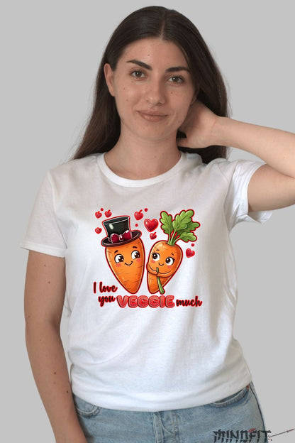 Tricou Valentine's Day Cuplu - I Love You Veggie Much dama alb