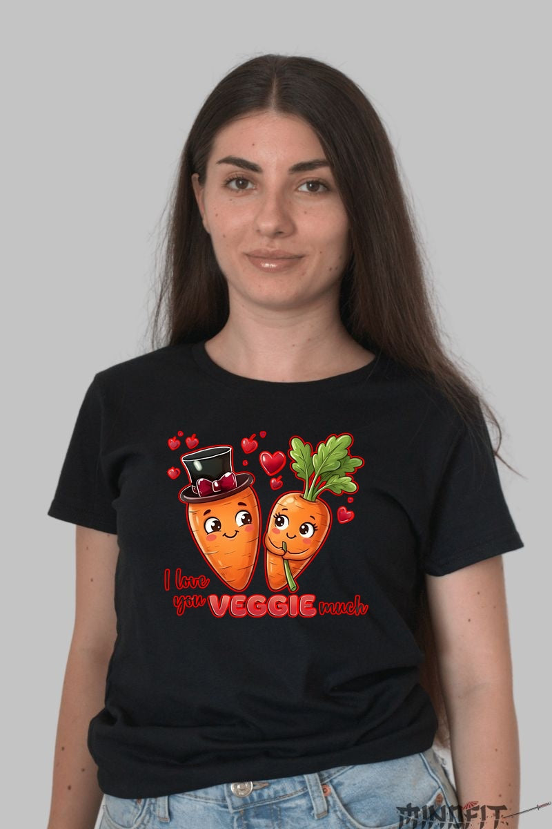 Tricou Valentine's Day Cuplu - I Love You Veggie Much dama negru