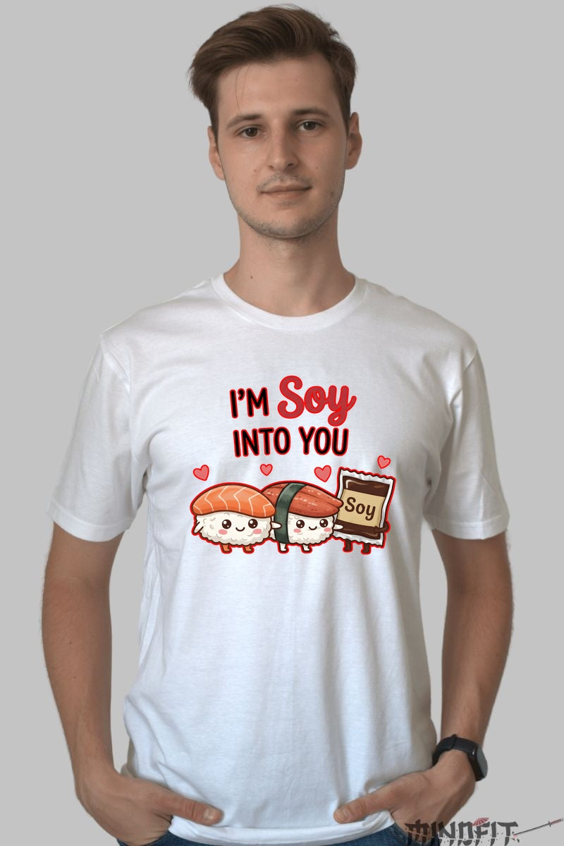 Tricou Valentine's Day Cuplu - I'm Soy Into You barbat alb