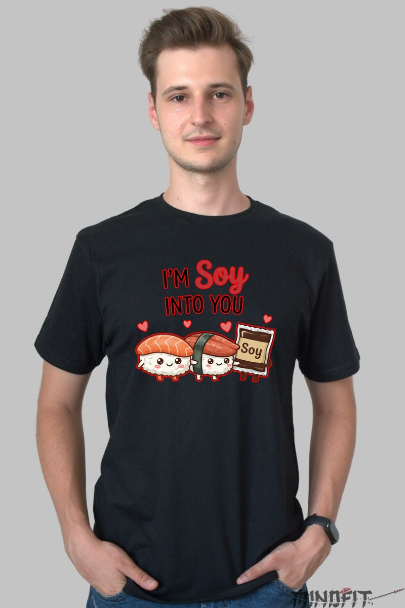 Tricou Valentine's Day Cuplu - I'm Soy Into You barbat negru