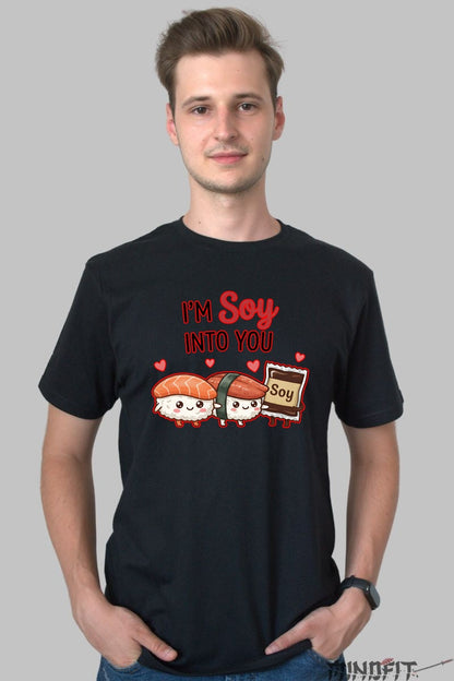 Tricou Valentine's Day Cuplu - I'm Soy Into You barbat negru
