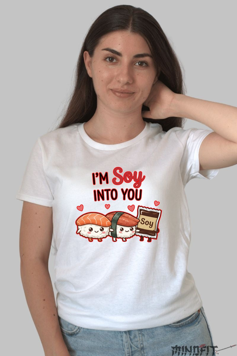 Tricou Valentine's Day Cuplu - I'm Soy Into You dama alb