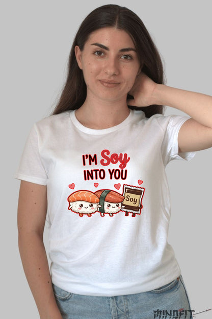 Tricou Valentine's Day Cuplu - I'm Soy Into You dama alb