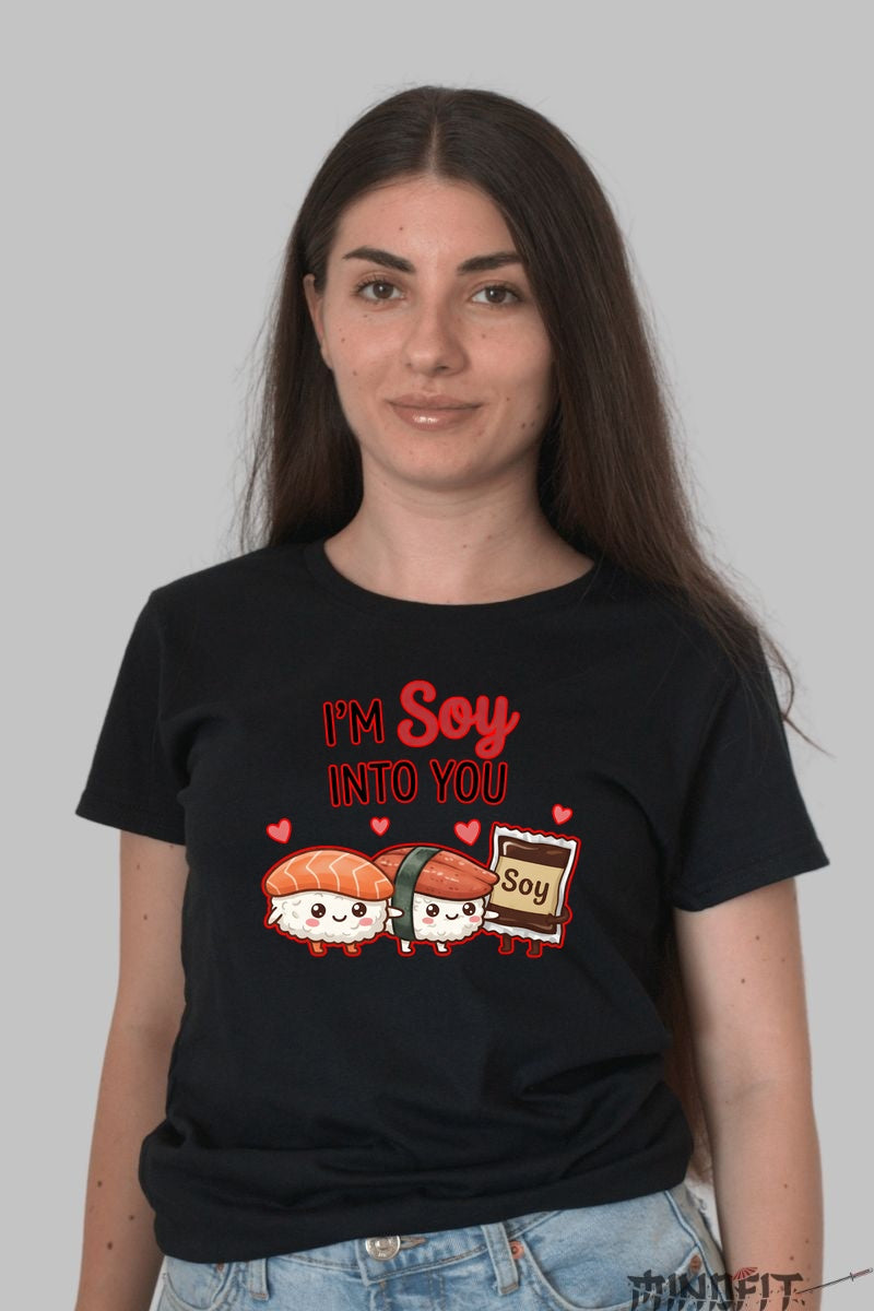Tricou Valentine's Day Cuplu - I'm Soy Into You dama negru