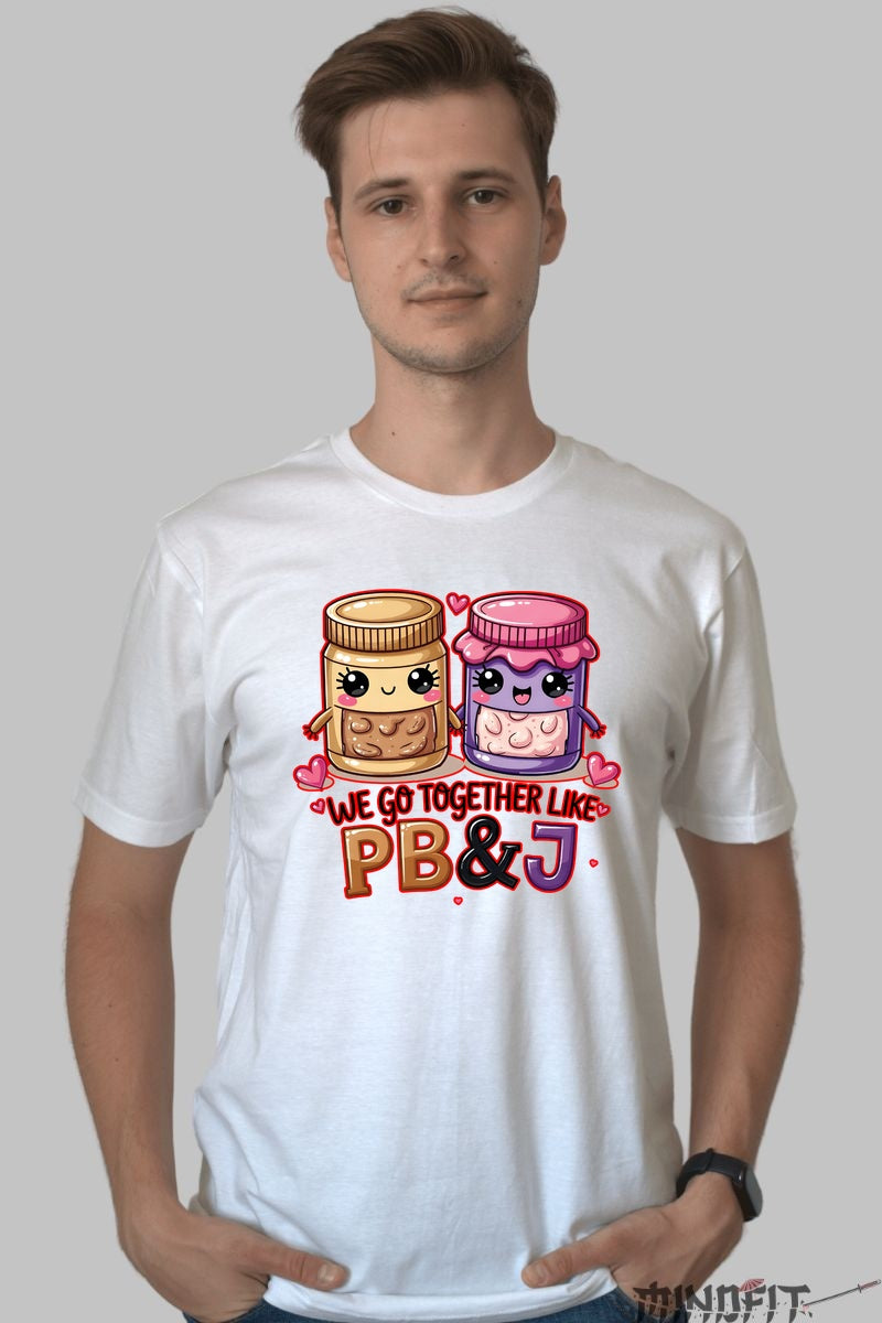 Tricou Valentine's Day Cuplu - Impreuna Ca PB&J barbat alb