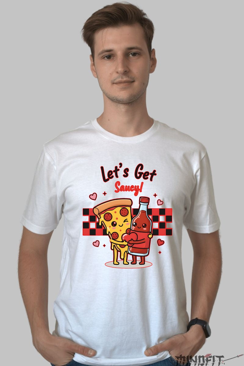 Tricou Valentine's Day Cuplu - Let-s Get Saucy barbat alb