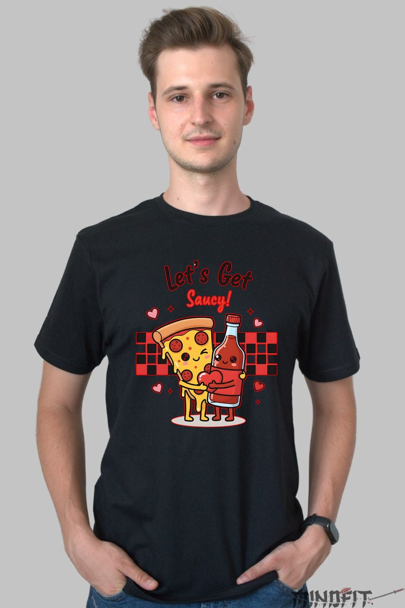 Tricou Valentine's Day Cuplu - Let-s Get Saucy barbat negru