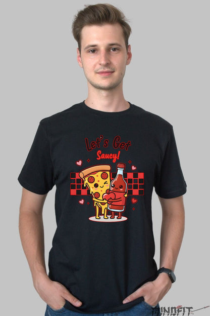 Tricou Valentine's Day Cuplu - Let-s Get Saucy barbat negru