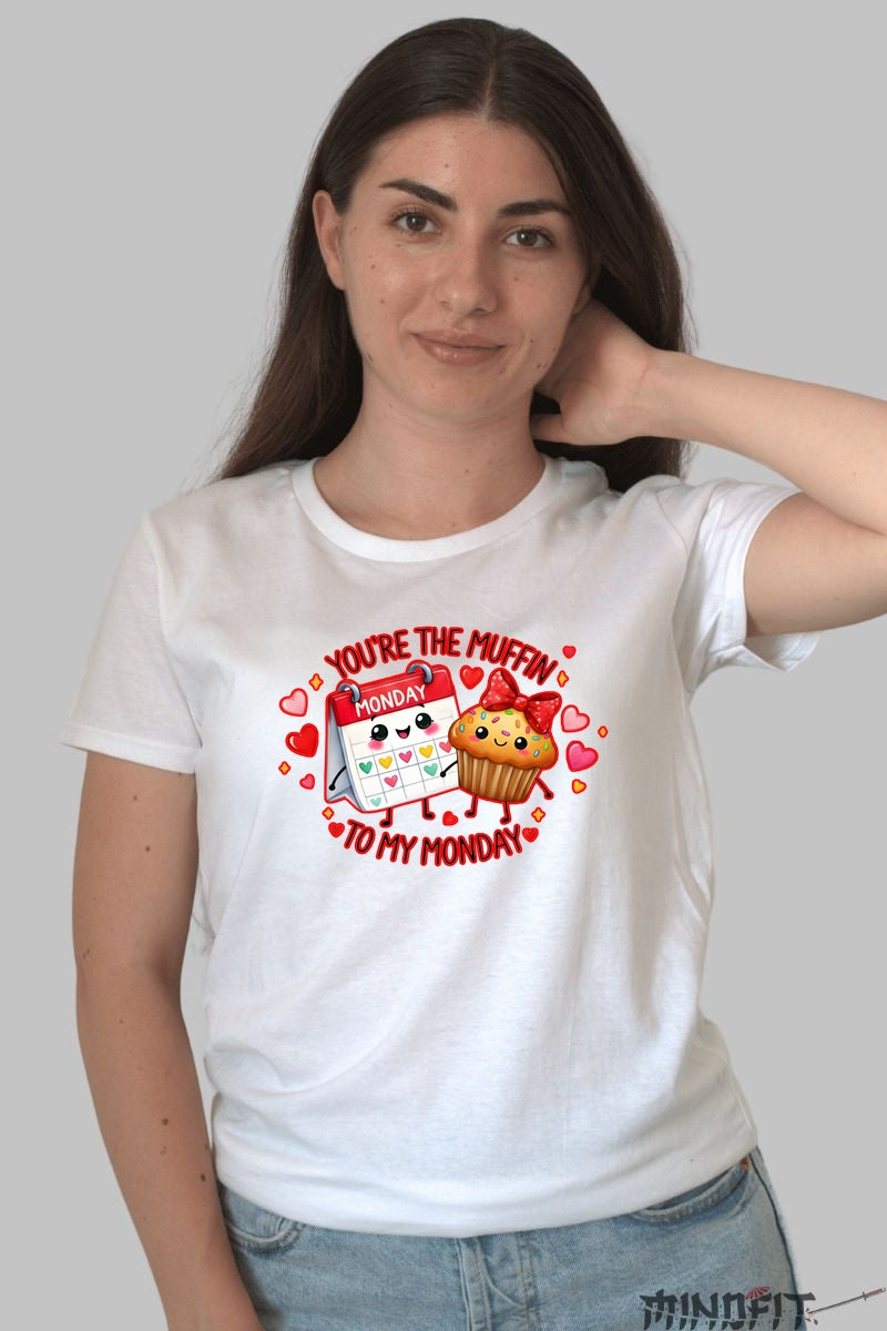 Tricou Valentine's Day Cuplu - Muffinul Zilei Mele de Luni dama alb