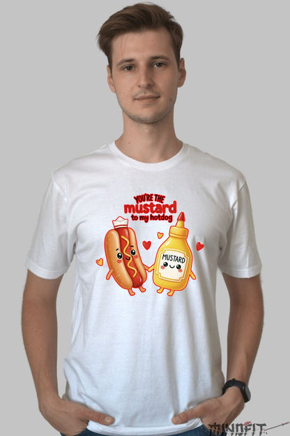 Tricou Valentine's Day Cuplu - Mustarul Pentru Hotdogul Meu barbat alb