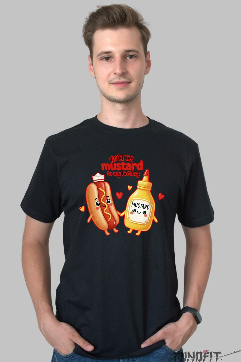 Tricou Valentine's Day Cuplu - Mustarul Pentru Hotdogul Meu barbat negru