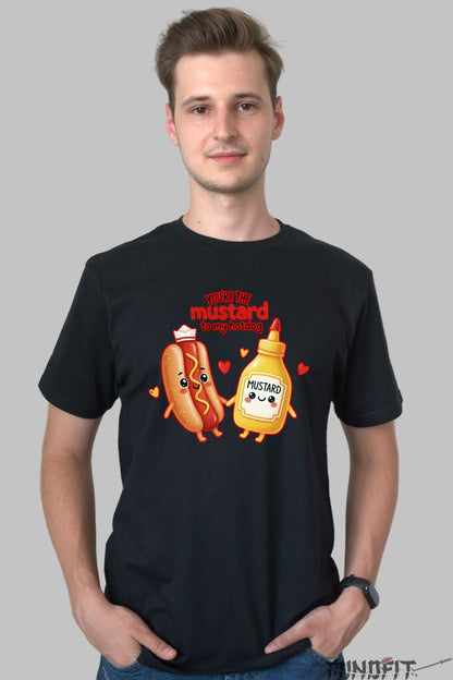 Tricou Valentine's Day Cuplu - Mustarul Pentru Hotdogul Meu barbat negru
