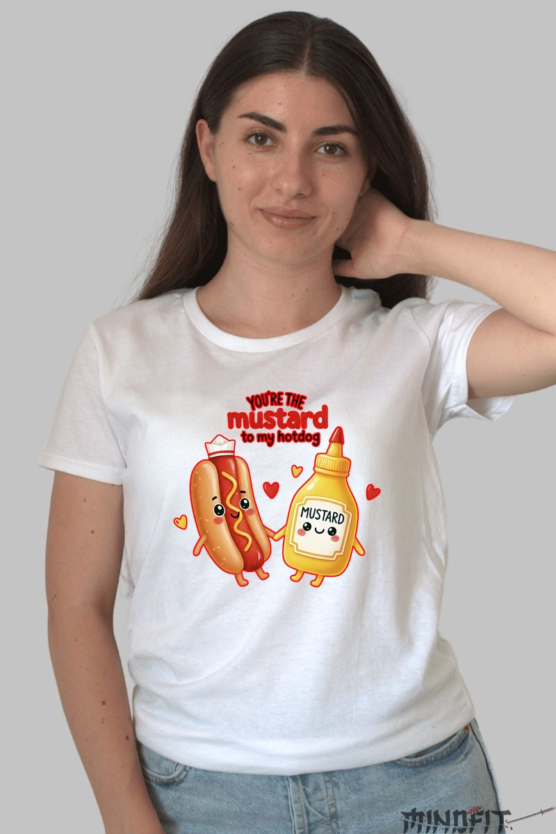 Tricou Valentine's Day Cuplu - Mustarul Pentru Hotdogul Meu dama alb
