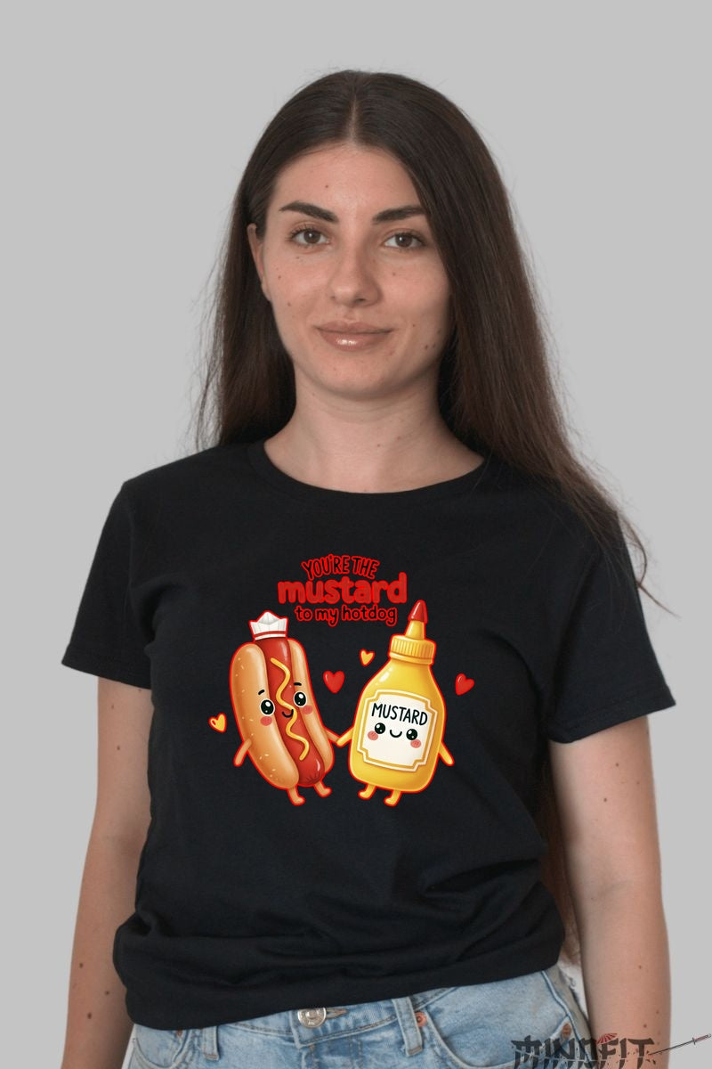 Tricou Valentine's Day Cuplu - Mustarul Pentru Hotdogul Meu dama negru