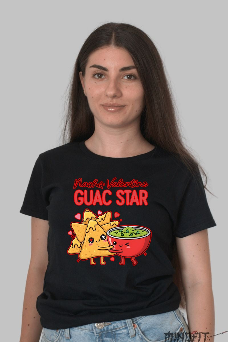 Tricou Valentine's Day Cuplu - Nacho Valentine Guac Star dama negru