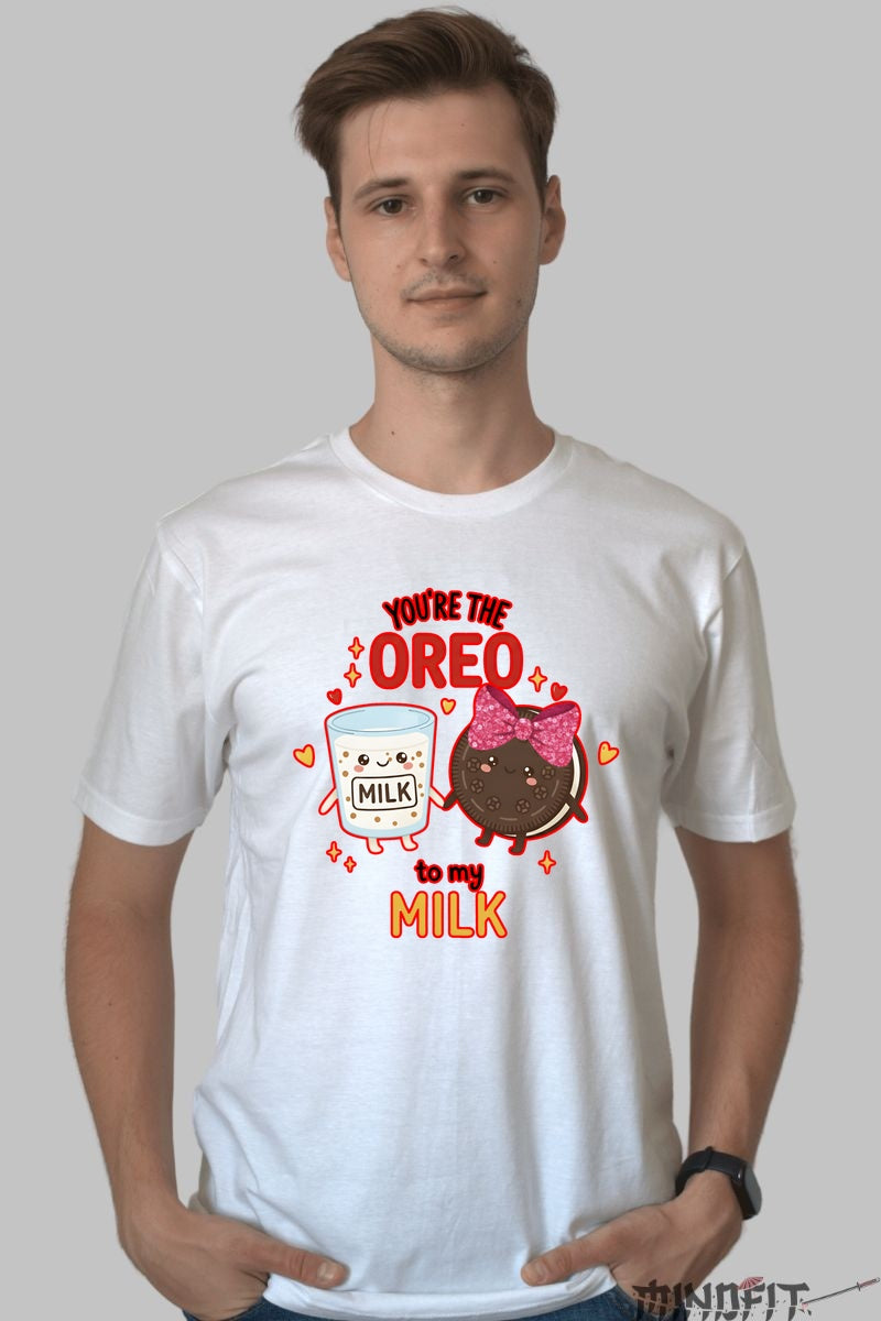 Tricou Valentine's Day Cuplu - Oreo si Laptele Meu barbat alb