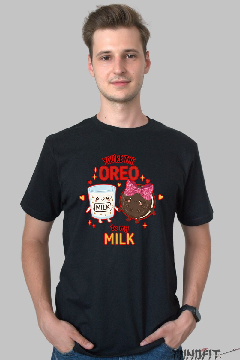 Tricou Valentine's Day Cuplu - Oreo si Laptele Meu barbat negru