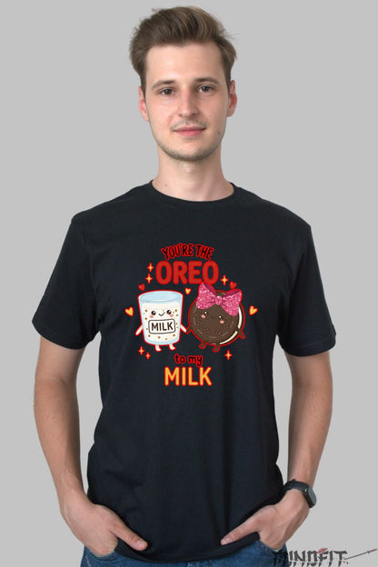 Tricou Valentine's Day Cuplu - Oreo si Laptele Meu barbat negru