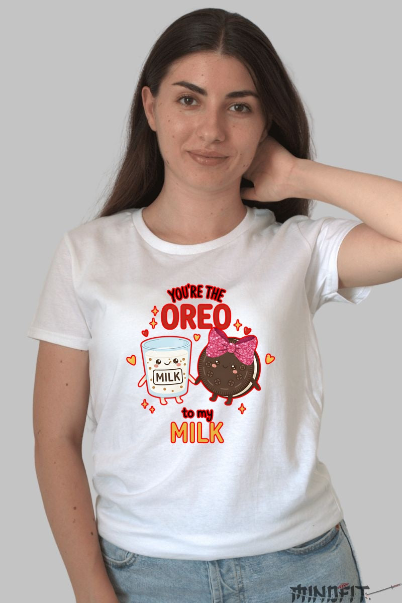 Tricou Valentine's Day Cuplu - Oreo si Laptele Meu dama alb