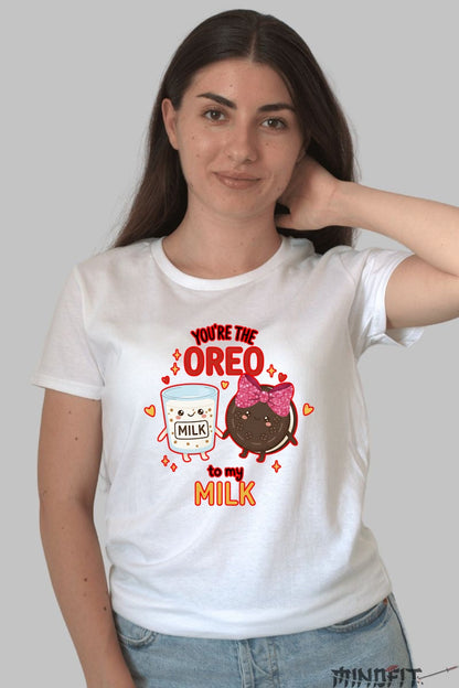 Tricou Valentine's Day Cuplu - Oreo si Laptele Meu dama alb