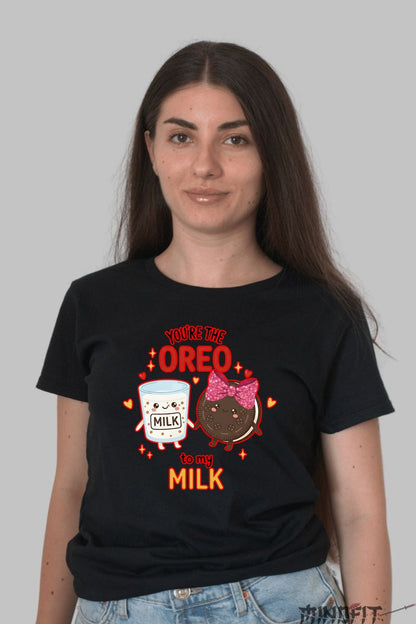 Tricou Valentine's Day Cuplu - Oreo si Laptele Meu dama negru