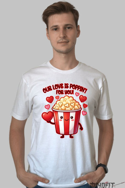 Tricou Valentine's Day Cuplu - Our Love Is Poppin' For You barbat alb