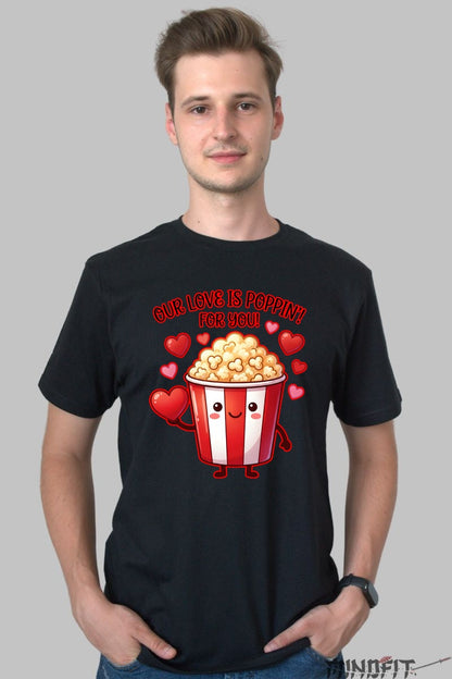 Tricou Valentine's Day Cuplu - Our Love Is Poppin' For You barbat negru