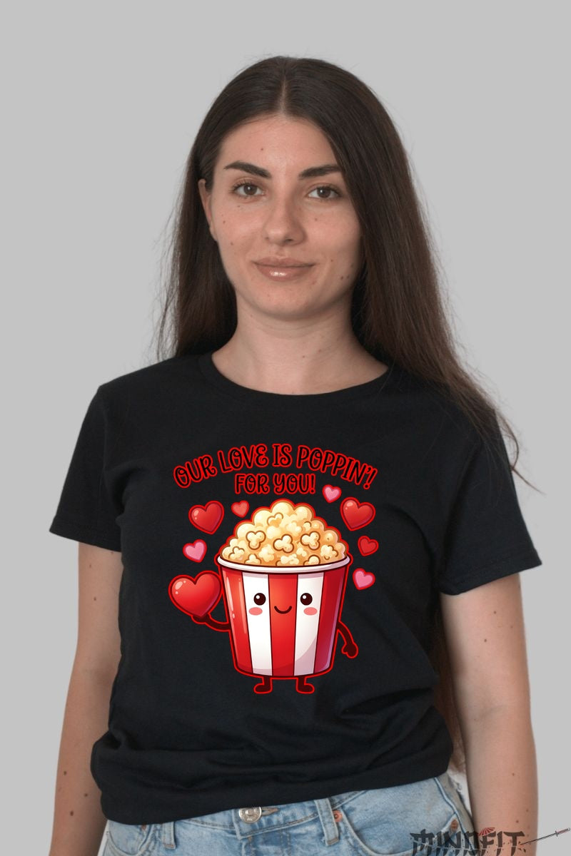 Tricou Valentine's Day Cuplu - Our Love Is Poppin' For You dama negru