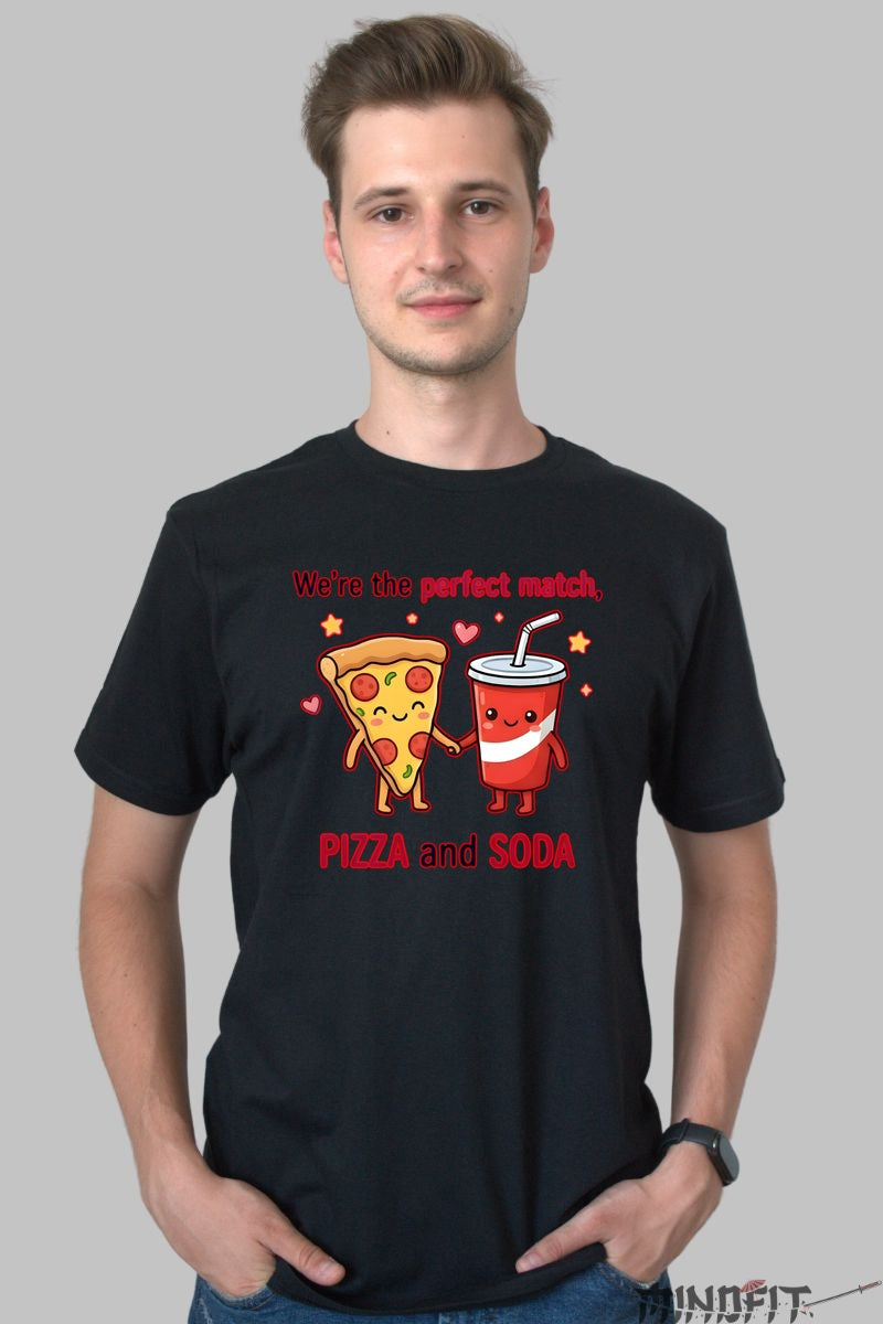 Tricou Valentine's Day Cuplu - Pizza Si Sucul Meu Preferat barbat negru