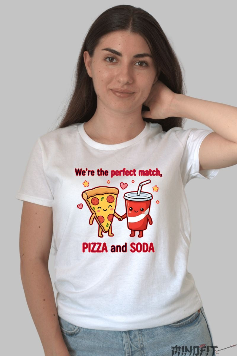 Tricou Valentine's Day Cuplu - Pizza Si Sucul Meu Preferat dama alb