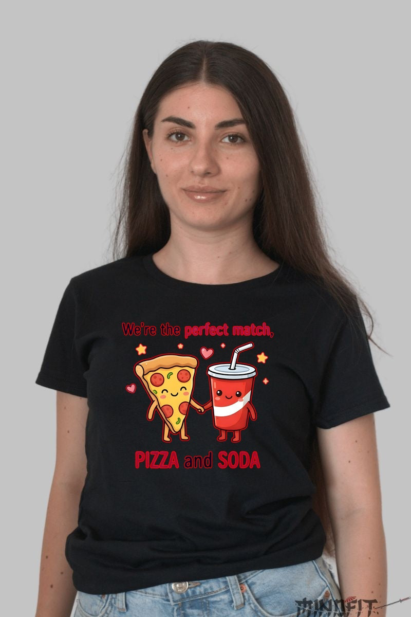 Tricou Valentine's Day Cuplu - Pizza Si Sucul Meu Preferat dama negru