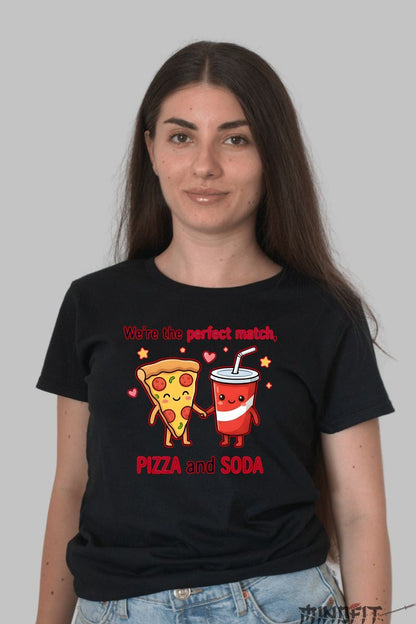 Tricou Valentine's Day Cuplu - Pizza Si Sucul Meu Preferat dama negru