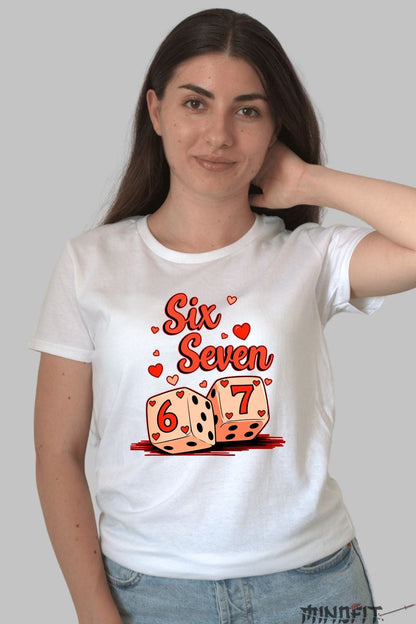 Tricou Valentine's Day Cuplu - Six and Seven Norocos dama alb