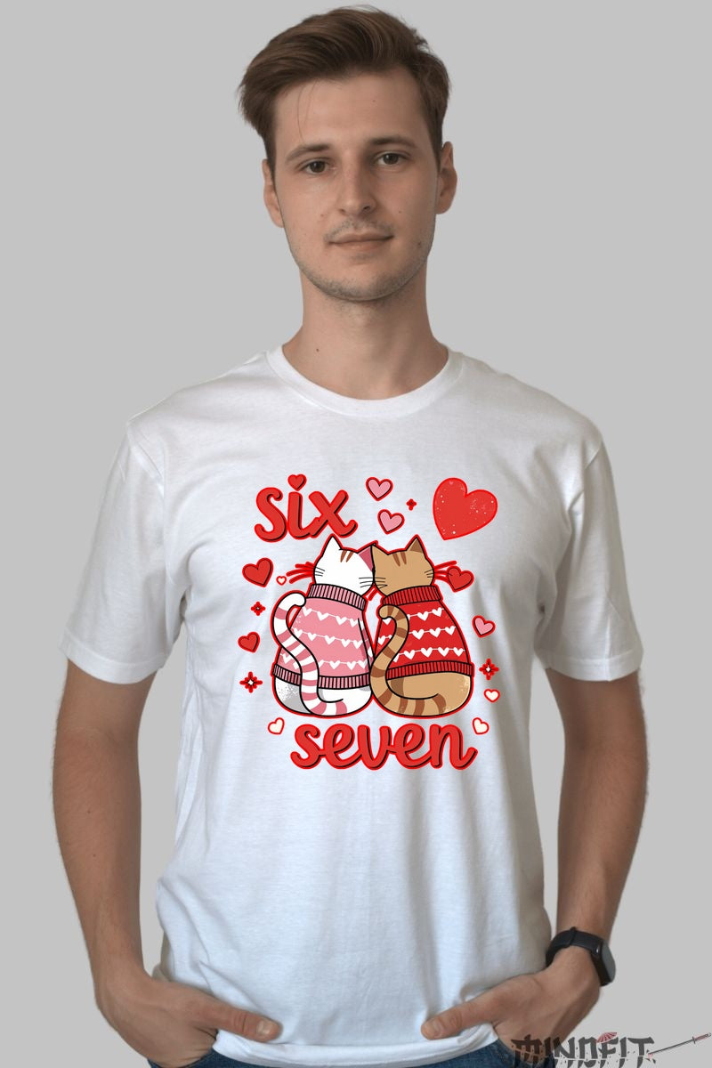 Tricou Valentine's Day Cuplu - Six & Seven Pisicute Indragostite barbat alb
