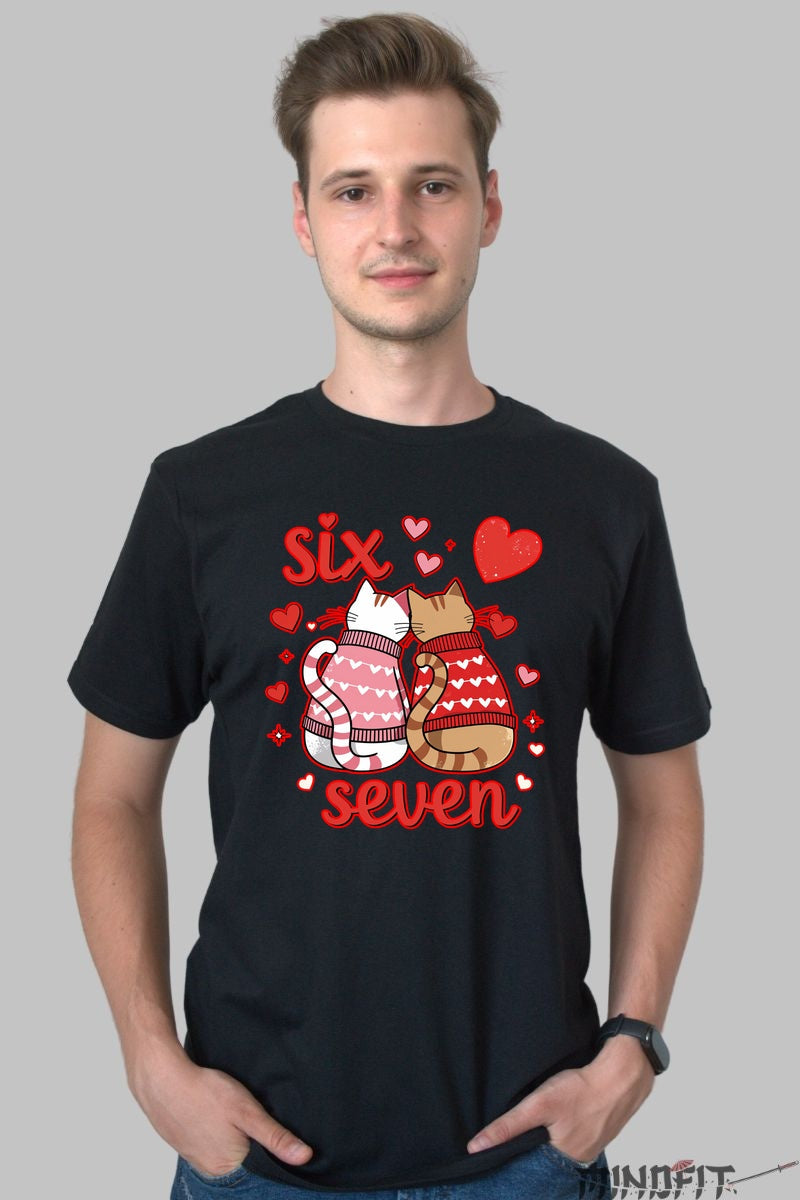 Tricou Valentine's Day Cuplu - Six & Seven Pisicute Indragostite barbat negru