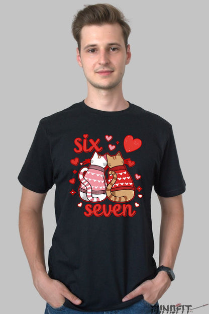 Tricou Valentine's Day Cuplu - Six & Seven Pisicute Indragostite barbat negru