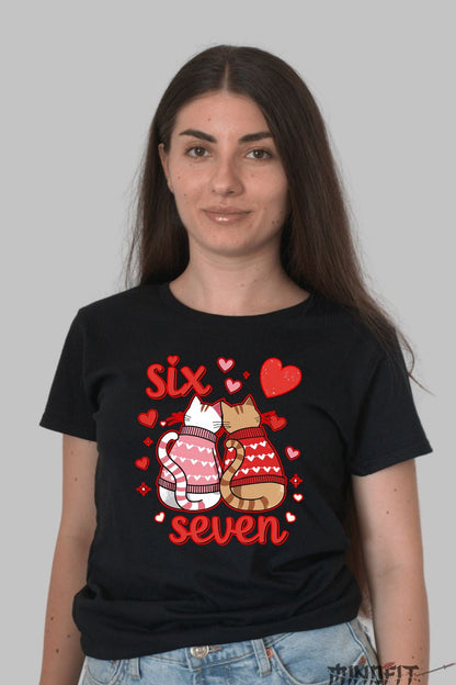 Tricou Valentine's Day Cuplu - Six & Seven Pisicute Indragostite dama negru