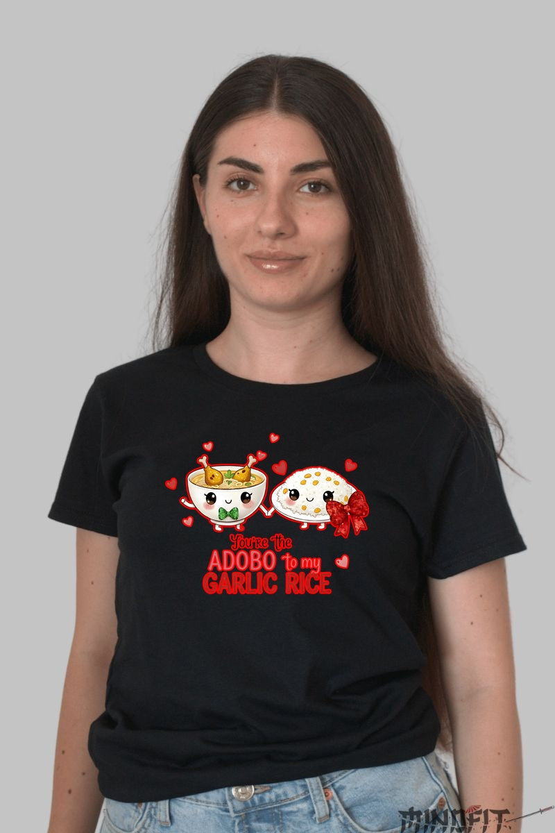 Tricou Valentine's Day Cuplu - Tu Esti Adobo Pentru Orezul Meu dama negru