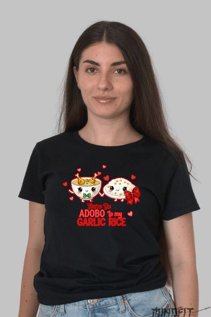 Tricou Valentine's Day Cuplu - Tu Esti Adobo Pentru Orezul Meu dama negru