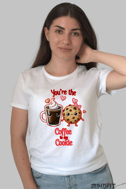 Tricou Valentine's Day Cuplu - Tu Esti Cafeaua Pentru Biscuitul Meu dama alb